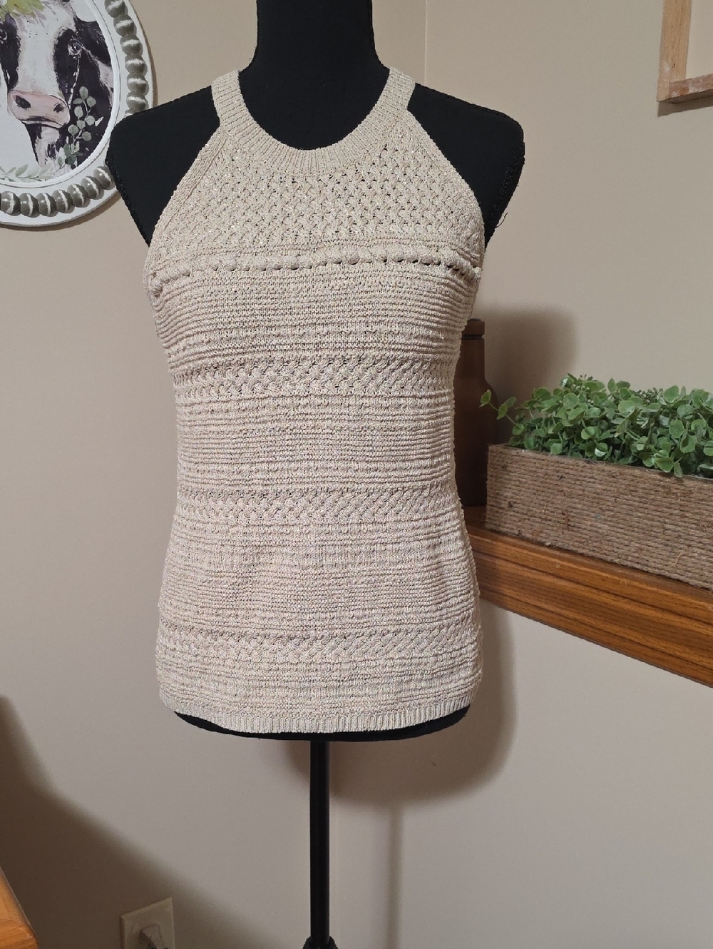 White House Black Market Cream Knit Halter Tank